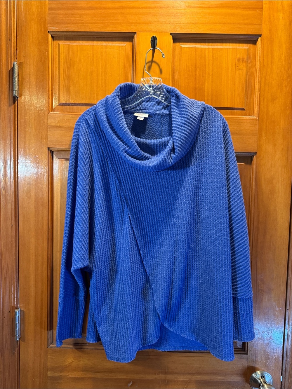 LuLaRoe Kristen Knit Cowl Neck Tulip Crossover Sweater - Blue Size Medium